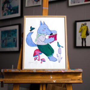 Lup citind - ilustrație originală